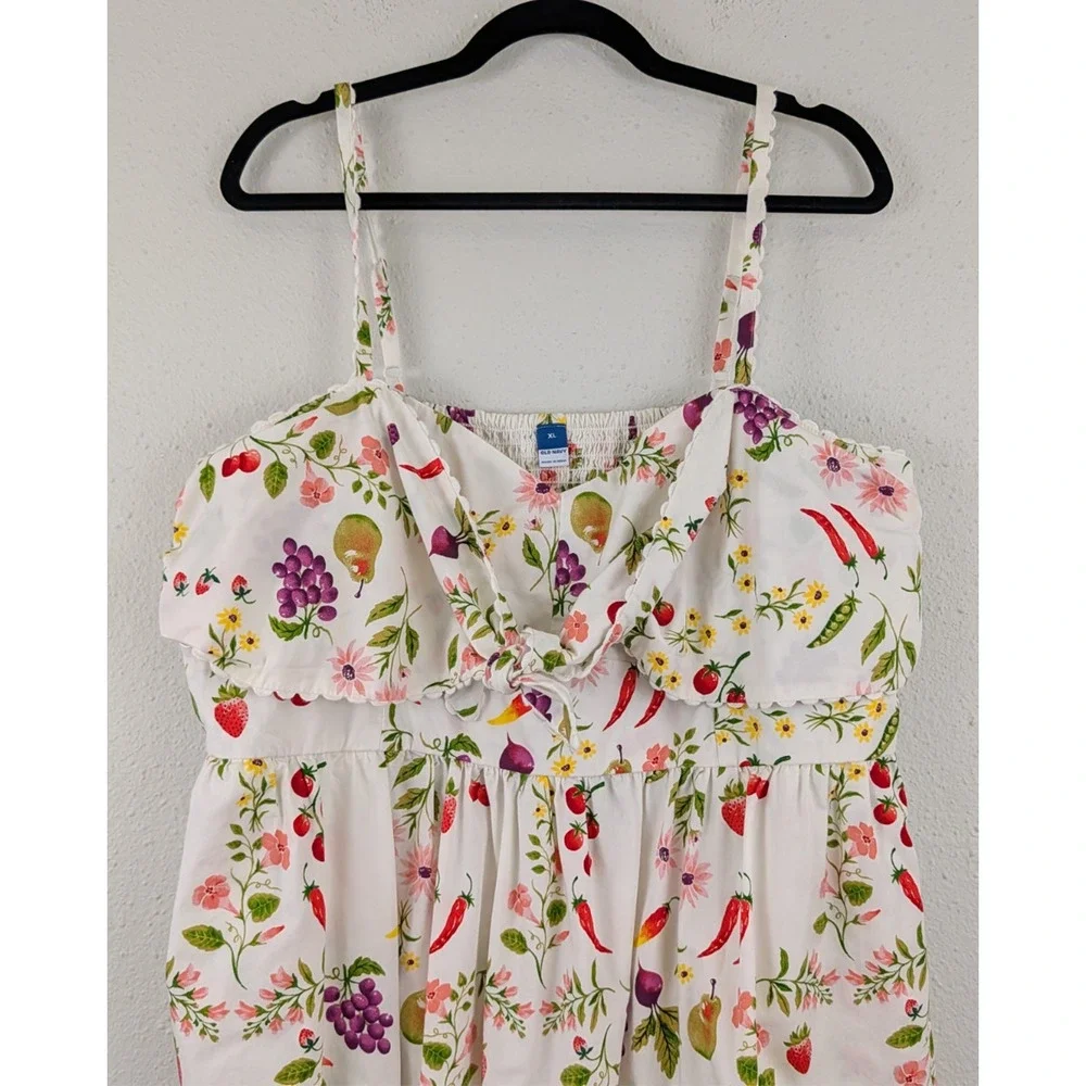 Old Navy sz XL Midi length Dress tank vegetable fruit garden theme cotton 0396 - Picture 2 of 7